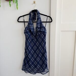Princess Polly Laraline Halter Navy Plaid Check Mini Dress Women's Size 6